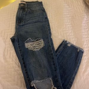 Distressed mom jeans